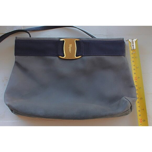 Salvatore Ferragamo - Vintage "Vara" Convertible Clutch in Blue Grey, Italy - Picture 9 of 11